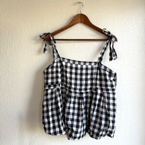 NEW Old Navy Womens Shirt Tank Black White Gingham Plaid Tie Straps Size Large